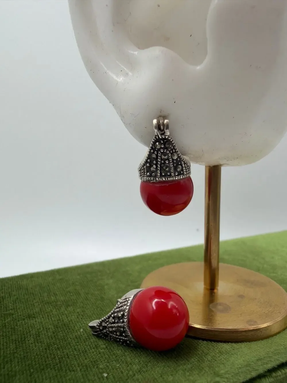 Silver Earrings Lady in Red - Red Earrings - Marcasite Jewelry